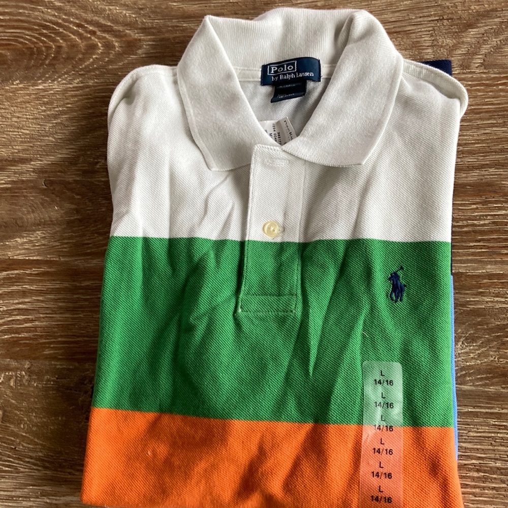 Polo Ralph Lauren Boys Polo Mesh Blue - white green orange Size 14-16 NWT